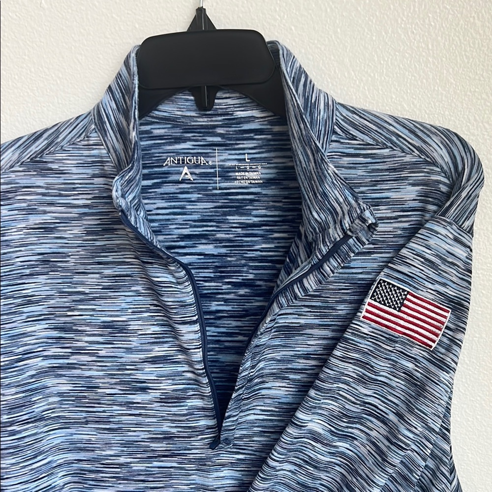 Blue Patterned Quarter-Zip Pullover Size L - image 2